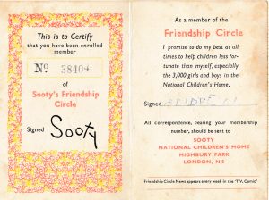 Membership card for Sooty's Friendship Circle